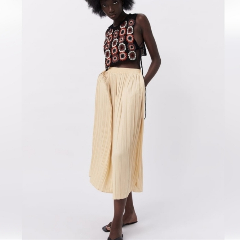 Zara Cropped Pleated Pants with Sash